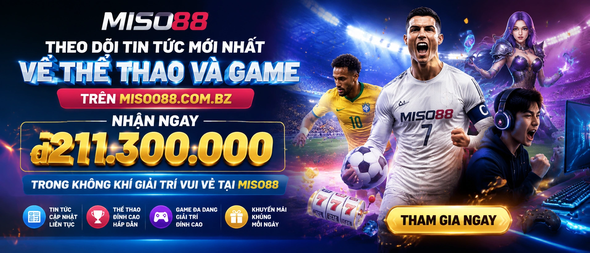 Giao diện tin tức Miso88 với các mục cập nhật và khuyến mãi